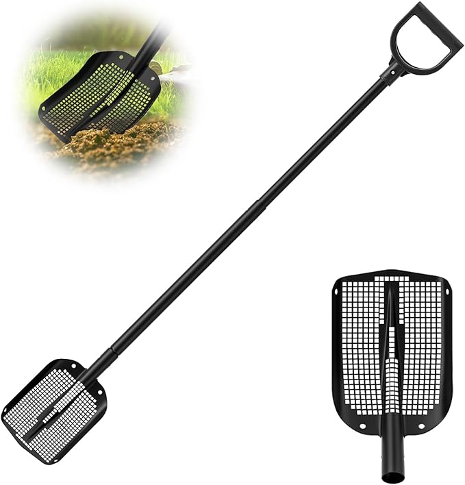 53.93 Inch Sifting Shovel, Heavy Duty Sand Sifter Square Cleaning Scoop Detachable 35-inch Short Sifter for Beach Chicken Coop/Animal House Poop Shovel