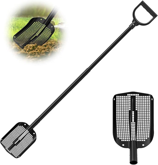 53.93 Inch Sifting Shovel, Heavy Duty Sand Sifter Square Cleaning Scoop Detachable 35-inch Short Sifter for Beach Chicken Coop/Animal House Poop Shovel