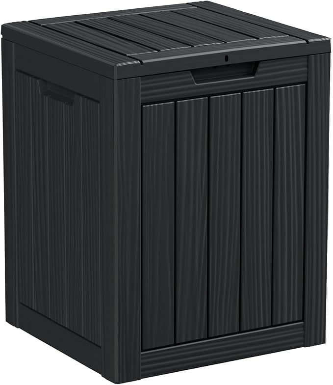 DRATO Deck Boxes, 28 Gallon Outdoor Storage Box for Patio Cushion, Garden Tools, Waterproof and UV Resistant, Lockable Black