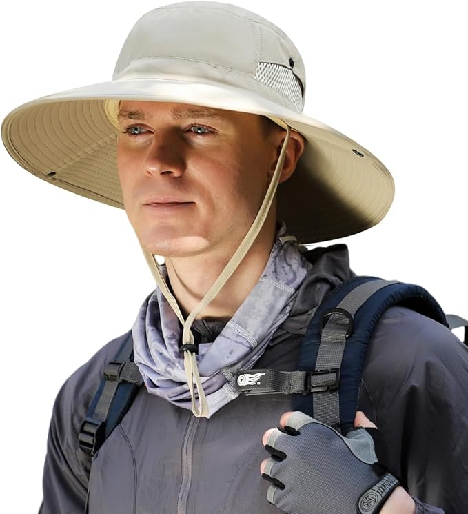 Wide Brim Sun Hat for Men Women UV Protection Ventilated Outdoor Bucket Fishing Hats Packable for Safari Hiking