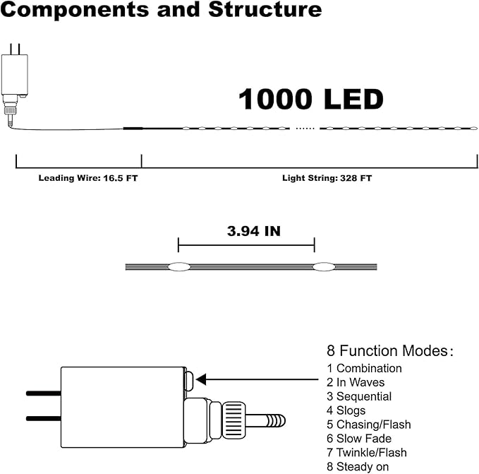 WATERGLIDE Extra Long 328 FT Halloween Lights, 1000 LED Outdoor Fairy String Light, Green PVC Copper Wire Christmas Lights, Plug in 8 Modes & Waterproof for Tree Party Home Yard Decor, Purple