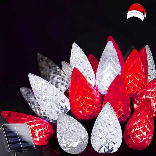 C6 Solar Christmas Lights Outdoor, 50 LED 16FT Christmas Decorations Outdoor Waterproof, Solar String Lights for Outside with 8 Modes, Fairy Twinkle Light for Tree Garden Xmas Decor (Red and White)