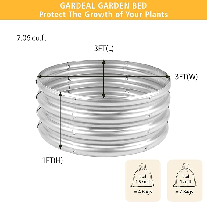 Garden Galvanized Raised Garden Bed Kit - Metal Planter Boxes for Vegetables/Herbs/Flowers, Heavy-Duty Steel Outdoor Garden Box with Reinforced Edges(3X3X1FT)