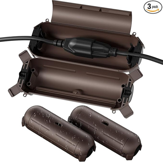 Flemoon [3 Pack] Outdoor Extension Cord Waterproof Cover, Weatherproof Electrical Connection Box for Outdoor Plug, Outlet, Outdoor Outlet, Socket, Halloween, Christmas Holiday Decoration Light, Brown