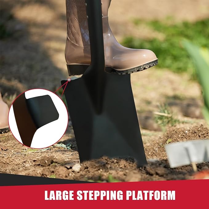 VNIMTI Spade Shovel for Digging, Heavy Duty Spade Shovel with Wooden D-Handle, Square Flat Shovel for Gardening and Edging, 45 Inches