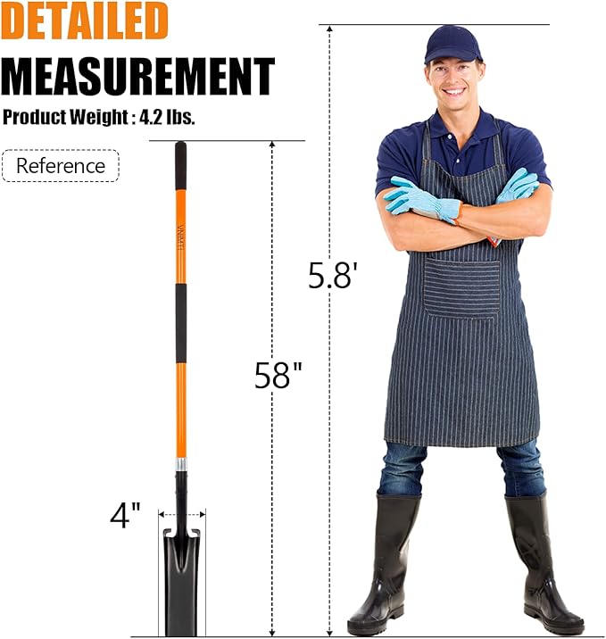 VNIMTI Trench Shovel for Clean Trenches, 4-Inch Trenching Shovel with Fiberglass Handle, 58 Inches