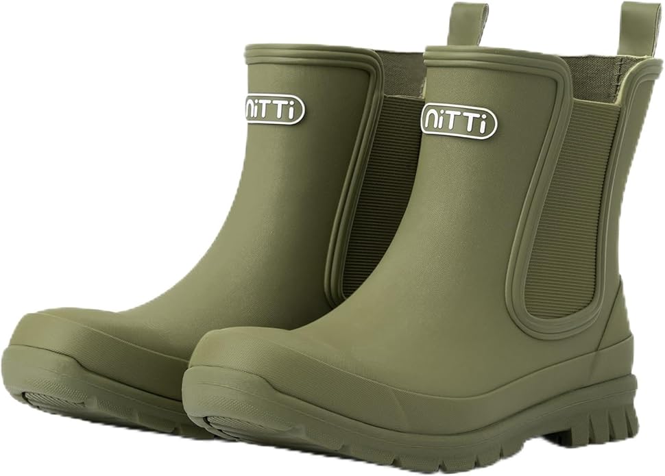 NITTI Women's Waterproof Short Rain Boots Slip-Resistant Rubber Chelsea Garden Shoes with Comfort Insole