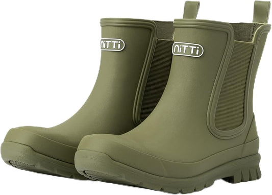 NITTI Women's Waterproof Short Rain Boots Slip-Resistant Rubber Chelsea Garden Shoes with Comfort Insole