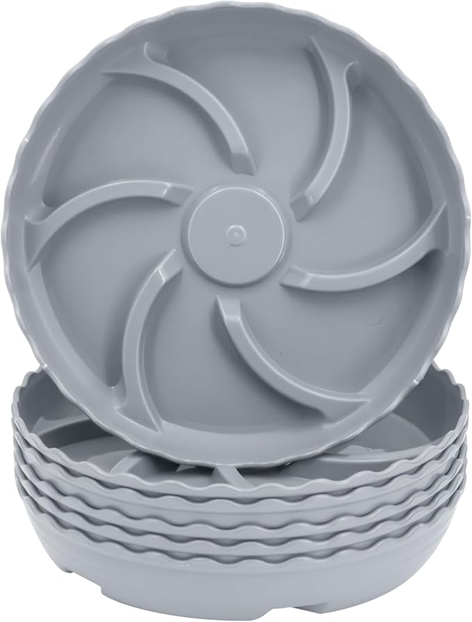 6 Pack 6 Inch Plant Trays for Pots, Raised Ridge Plant Saucers,8 10 12 14 Inch Durable Plastic Plant Pot Saucer,Gray Round Plant Water Catcher Tray for Indoors and Outdoors(Gray, 6‘’6pack)