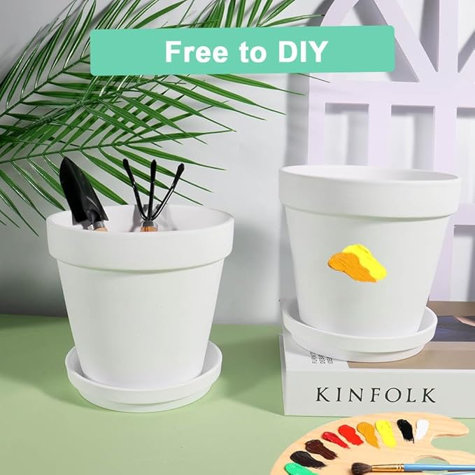 vensovo White Terracotta & Clay Pots with Saucer - 6 Pack 5 Inch Terra Cotta Pot Ceramic Pottery Planter Cactus Flowerpots Drainage Hole, Great for Plants, Crafts and Wedding Favor