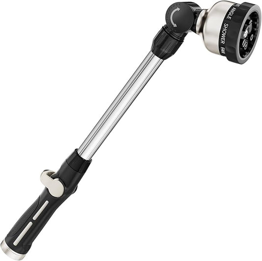 FANHAO Metal Garden Hose Wand, 16-Inch Heavy Duty Watering Wand with 9 Spray Patterns, 180° Rotating Long Garden Hose Nozzle Thumb Flow Control, Ideal to Water Hanging Baskets and Shrubs -Black