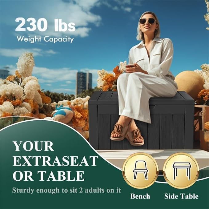 37 Gallon Outdoor Deck Box,Storage Lockable Waterproof Patio Furniture,Garden Tools,Cushions,Pool Accessories Outside Storage Resin Box(Black)