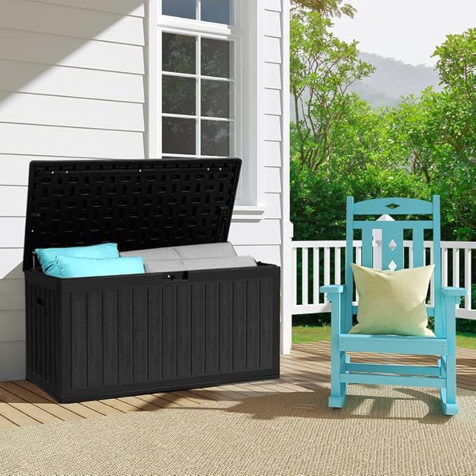 YITAHOME 90 Gallon Large Deck Box, Double-Wall Resin Outdoor Storage Boxes, Deck Storage for Patio Furniture, Cushions, Pool Float, Garden Tools, Lockable & Waterproof (Black)