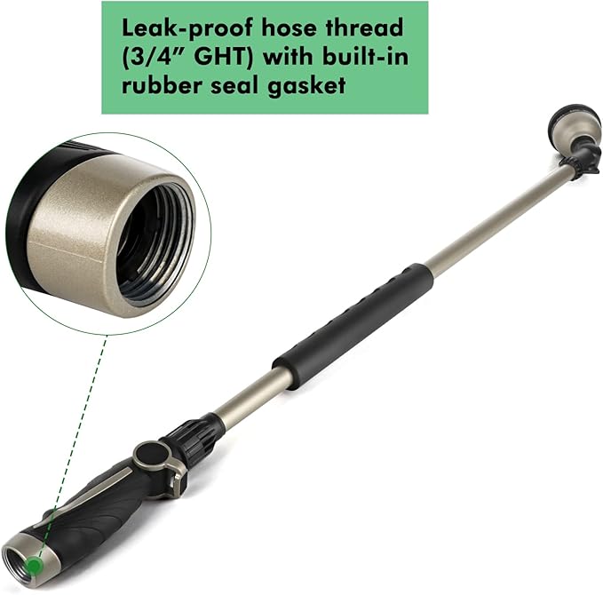 RESTMO 36” Long Watering Wand, Metal Garden Hose Wand with 180° Swivel Head and 10 Spray Patterns, 3ft Heavy Duty Hose Nozzle Sprayer with Thumb Flow Control, Ideal to Water Hanging Baskets, Shrubs