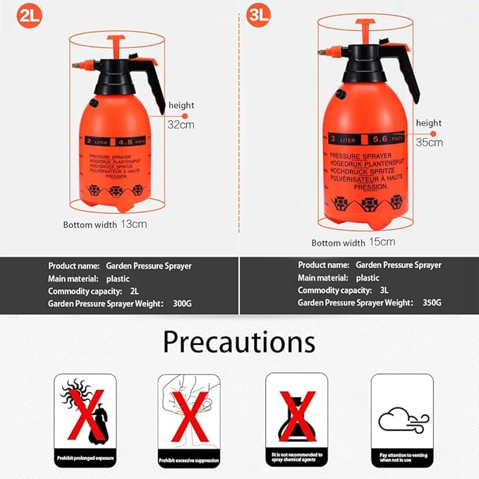 JoyTube 2Pcs Garden Pump Sprayer 68 oz/0.5 Gallon Hand Held Pressure Bottle Brass Adjustable Nozzle Large Capacity for Water Weed Flower Plant Mister Lawn Home Cleaning Washing Spray 2L-Orange