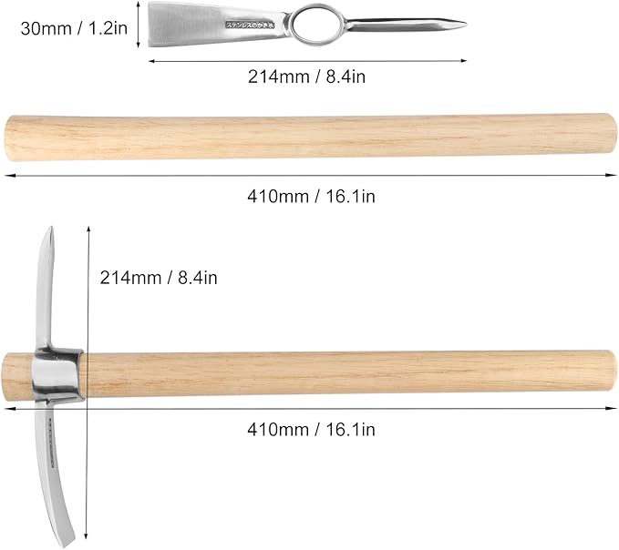 2 PCS 16 Inch Mattock Pick Axe, Stainless Steel Pick Mattock Hoe, Garden Pick, Pick Mattock for Weeding, Loosening Soil, Planting Vegetables, Digging Holes, Chopping Roots and Much More