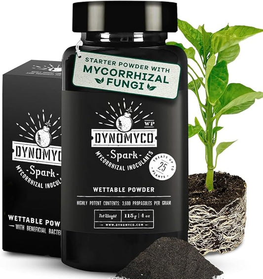 DYNOMYCO Spark WP Mycorrhizal Fungi, 4oz Wettable Powder – 3-In-1 Root Enhancer Amplifies Nutrient Uptake & Yield – Treats 25 Plants, Indoor/Outdoor Bio-Stimulant – Dissolves Fast in Seed Starter Soil