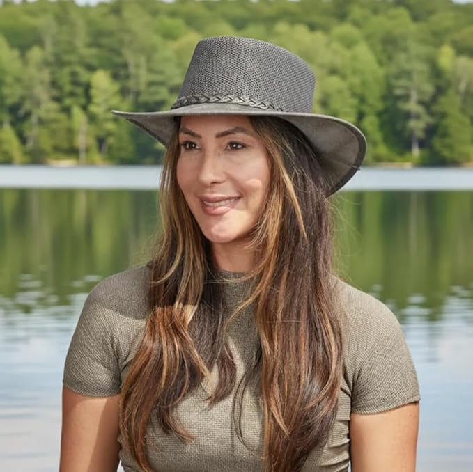 American Hat Makers Breeze Leather & Mesh Sun Hat | Wide Brim, UPF50, Breathable & Adjustable | Perfect for Outdoors