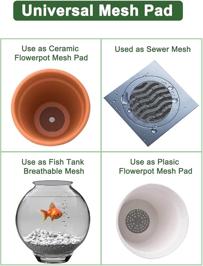 vensovo 200 Pcs Bonsai Pot Bottom Grid Mat Mesh Pad - 2 Inch Plant Pot Screen Gasket with Hot Melt Edge, Rounds Drainage Hole Keep Soil from Flowing Away