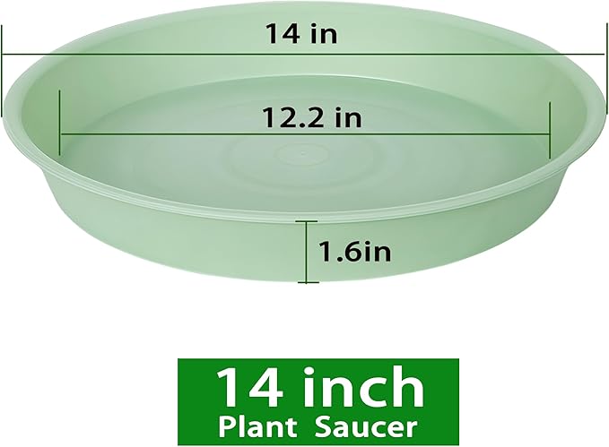 4 Pack of 14 inch Plant Saucers Bird Bath Bow Round, Plastic Plant Saucer Tray for Pots, White Planters for Indoor Plants, Plant Trays for Planter 12-15" (14", Light Green)