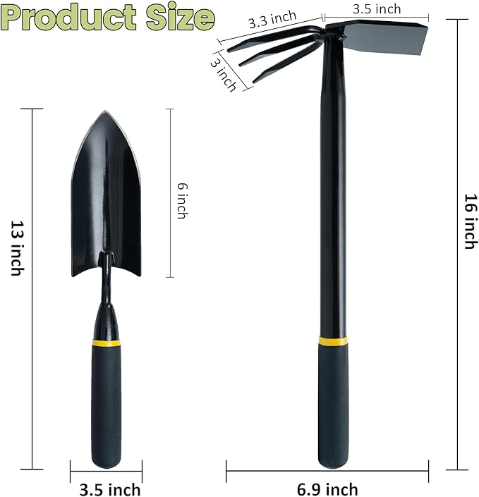2 Pcs Garden Tool Set, Heavy Duty 2 in 1 Garden Hoe and V-Shaped Garden Trowel, Durable Gardening Hand Tools for Weeding, Loosening Soil, Transplanting