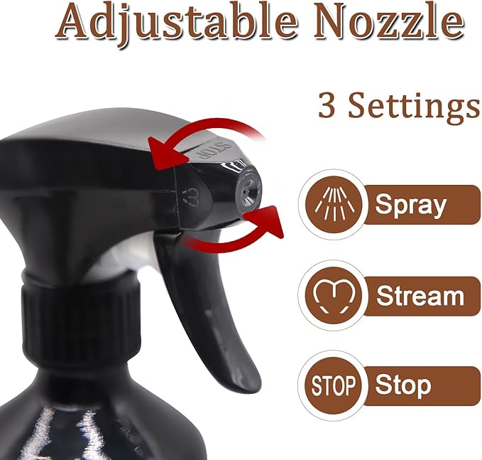OFFIDIX Glass Spray Bottles for Cleaning,16 OZ 2 Pack Continuous Empty Water Mister Spray Bottles for Hair,Plants Mister,Adjustable Nozzle,Amber and Black