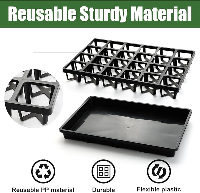 24 Cell Nursery Pots Trays (17"x11"x2") with Plastic Flat Seed Starter Trays, Durable Carrying Seedling Starter Tray, Reusable Planting Trays for Holding 2.7 inch Nursery Pots, 3 Sets Combo