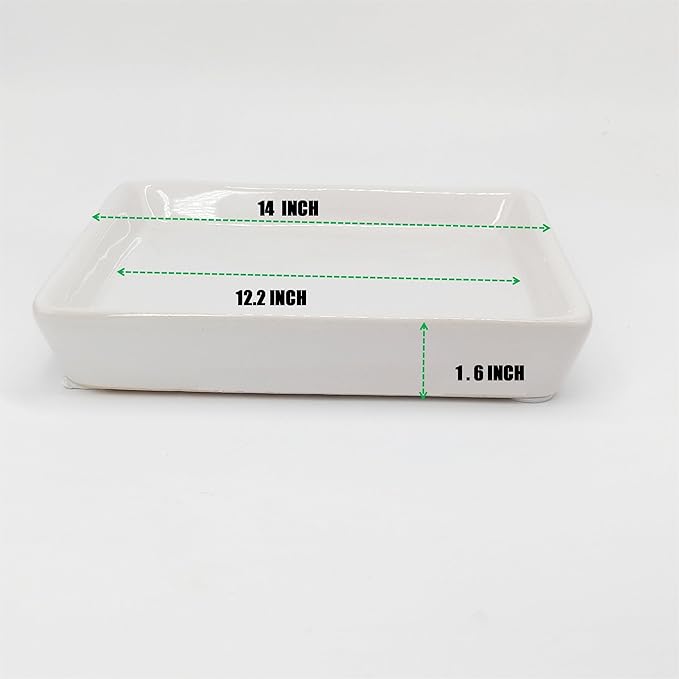 Square Plant Saucer 14 Inch 1 Pack，Plant Trays for Pots, White Ceramic Plant Saucers for Indoors Outdoors, Plant Drip Tray 4 6 8 10 12 14 Inch