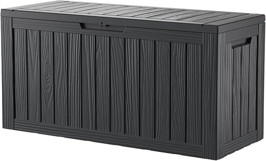 TARKARI 80 Gallon Lockable Resin Deck Box, Waterproof & UV-Resistant Outdoor Storage Box for Outdoor Cushion Storage, Garden Tools & Pool Accessories Storage, Black