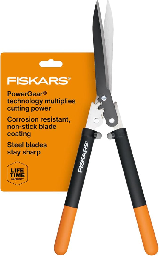 Fiskars PowerGear Hedge Shears - 23" Stainless Steel Blades - Plant Cutting Scissors with Sharp Precision-Ground Steel Blade