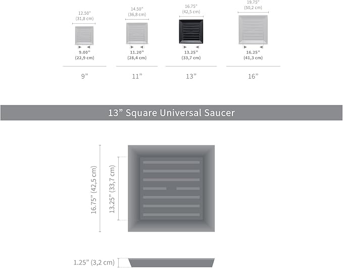 Crescent Garden Universal Square Plant Saucer, UV-resistant Durable Plant Tray for Square Planter, Heavy-Duty Plastic Drainage Dish, Indoor/Outdoor Saucer- 13'' inner x 16.75" outer (Terracotta-Color)