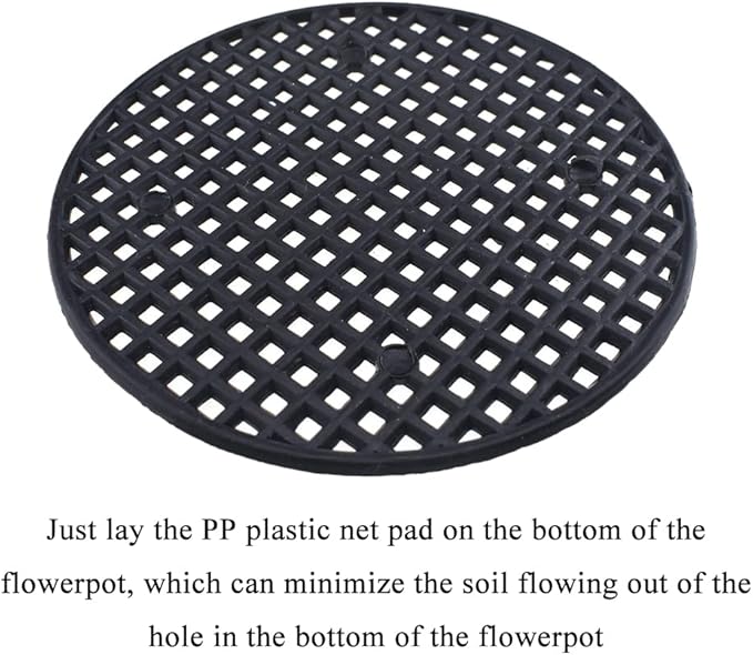 HAHIYO 20PCs 2.95Inch/7.5Cm Black Round PP Plastic Flower Pot Hole Mesh Pad Bottom Grid Mat Bonsai Drainage mesh Hole Screens Gasket Prevent Soil Loss Breathable Gasket Drainage Netting for Bonsai