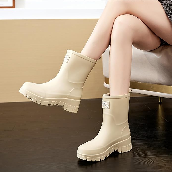 Nutropa Waterproof Mid Calf Women Rain Boots Lightweight Comfortable Wide Calf Garden Shoes