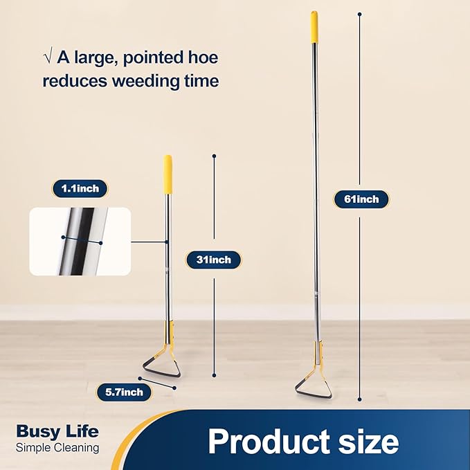 Yocada Hoe Garden Tool Hoe 61” Long Handle Stainless Steel Hoe Heavy Duty for Weeding Grass Roots Cutting Soil Loosening Ditching and Sowing Gardening