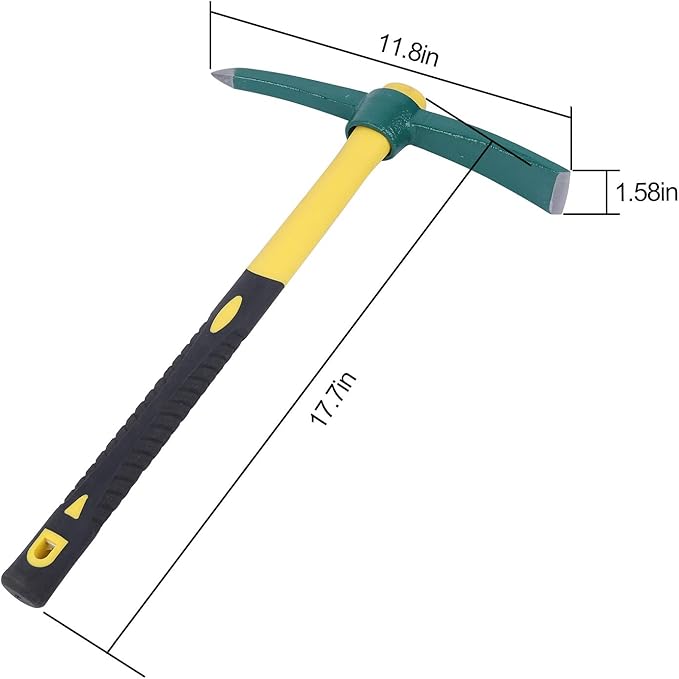KINJOEK 17.7 Inch Pick Mattock Hoe, Forged Weeding Pickaxe Garden Pick Axe with Fiberglass Handle for Digging, Loosening Soil, Gardening, Camping or Prospecting