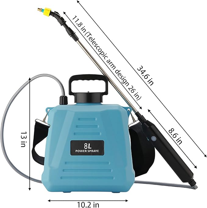 2 Gallon Electric Garden Sprayer, Electric Sprayer with USB Rechargeable Handle, 3 Mist Nozzles, Retractable Wand, Water Pump Sprayers (Sky Blue 2-Gallon)