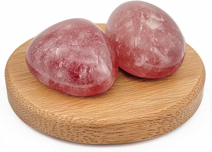 Polished Strawberry Quartz Crystal Stones - 2 Pcs of 1.2" Worry Stone for Anxiety, Pocket Palm Stone Super Large Handpicked Natural Tumbled Gemstones for Meditation, Reiki, Chakra Healing, Home Decor