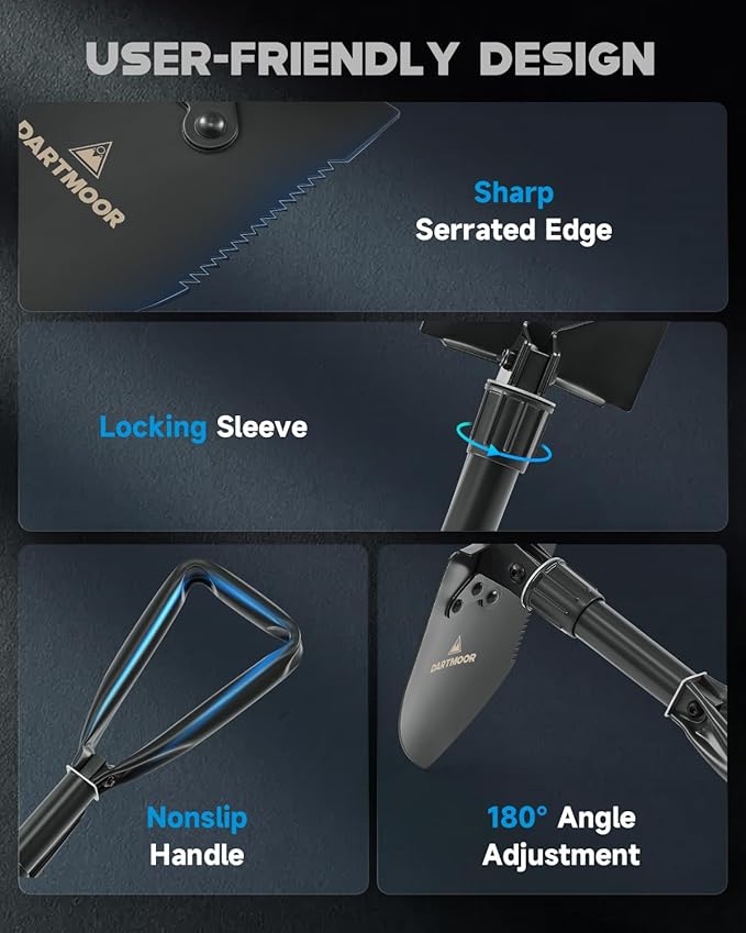 DARTMOOR Mini Folding Shovel High Carbon Steel, Portable Lightweight Outdoor Tactical Survival Foldable Mini Shovel, Entrenching Tool, Camping, Hiking, Digging, Backpacking, Car Emergency