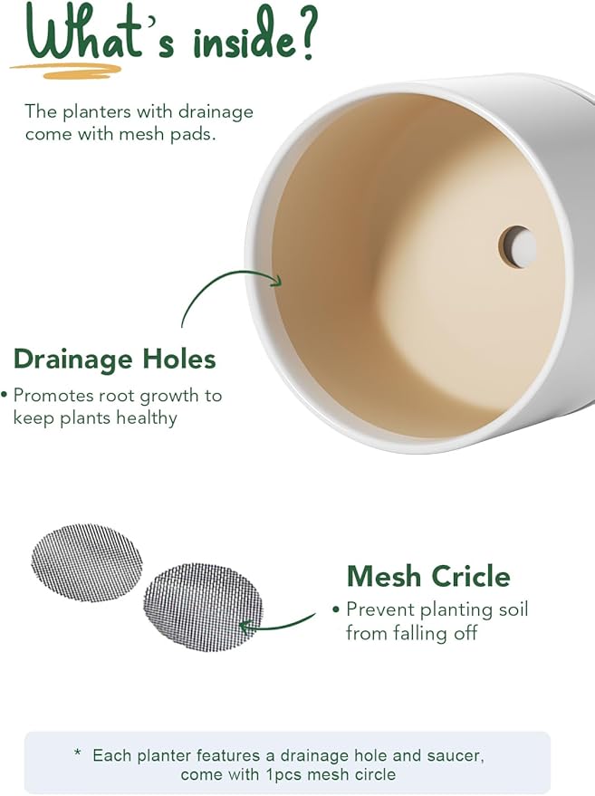 LE TAUCI Ceramic Plant Pots, Set of 2, 8 & 10 Inch Plant Pots Indoor with Saucer and Drainage, Modern Durable Planters for Home Decor, Great Gift for Plant Lover, White