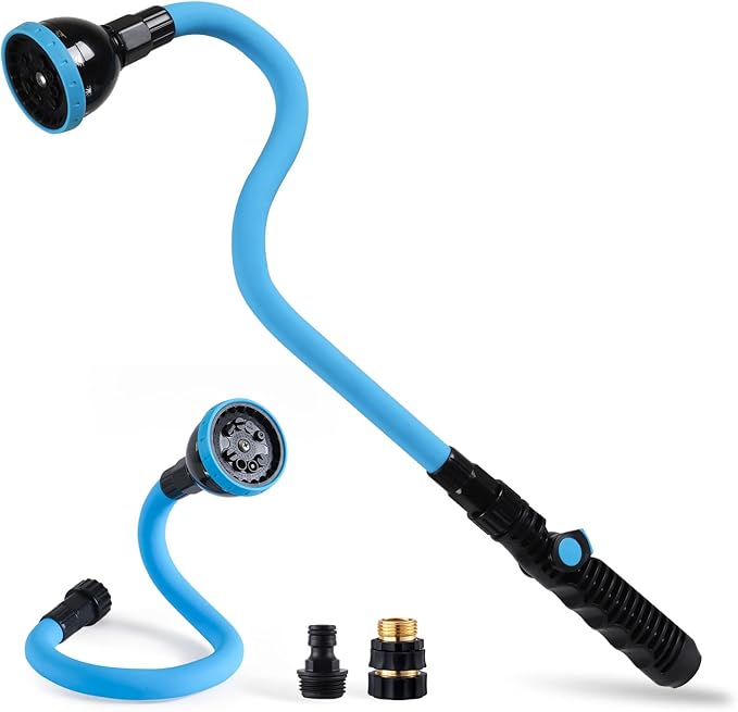 Tesony Watering Wand, 29" Bendable Garden Hose Wand with 10 Adjustable Spray Patterns, Water Sprayer Wand with Thumb Control Shut Off Valve, Quick Connector, Great for Hanging Baskets, Watering Plants