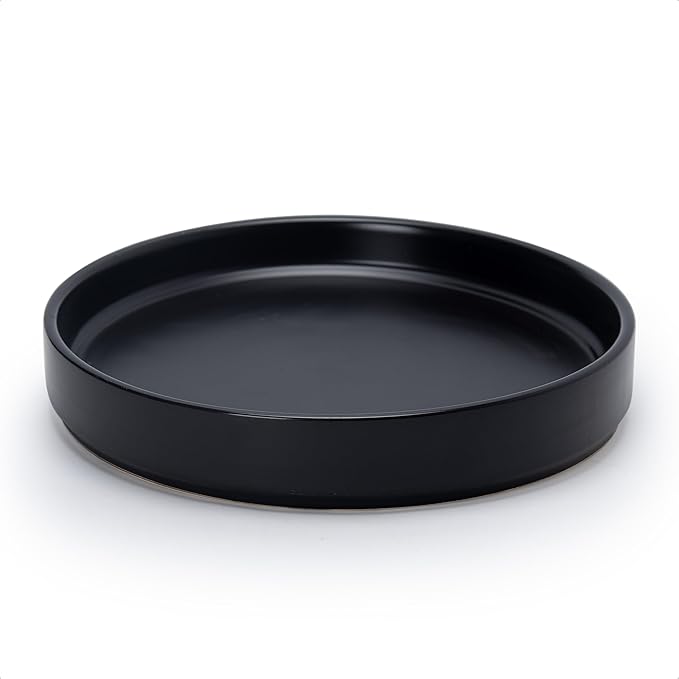 D'vine Dev Modern Round 8.7 Inch Ceramic Plant Pot Saucer, Planter Pot Drainage Tray for Indoor Plants, Matte Black, 97-T-B-4