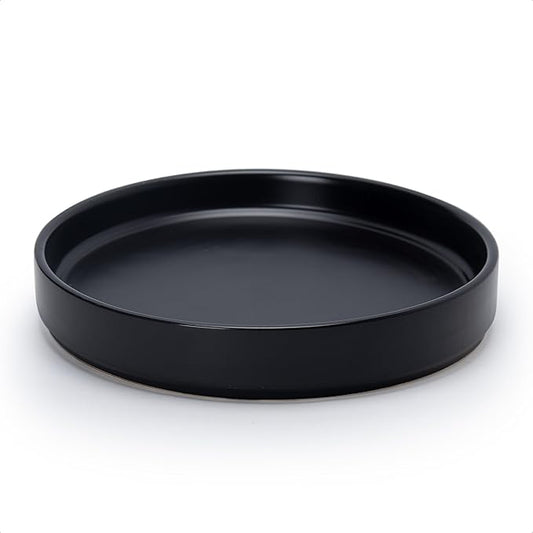 D'vine Dev Modern Round 8.7 Inch Ceramic Plant Pot Saucer, Planter Pot Drainage Tray for Indoor Plants, Matte Black, 97-T-B-4