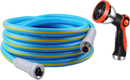HQMPC Garden Hose 5/8 in. x 20 FT., Water Hose Heavy Duty Durable Material Water Hose with Solid Fittings with Spray Nozzle (BLUE)
