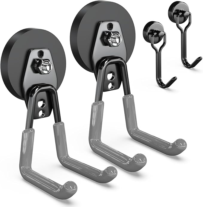 3-H Heavy Duty Magnet Garage Hooks 2 Pack, Large Strong Magnetic Hooks for Hanging Cordless Power Drill, Utility Magnetic Tool Holder for Metal Cabinet, Steel Pegboard, Toolbox, Garage(Grey)