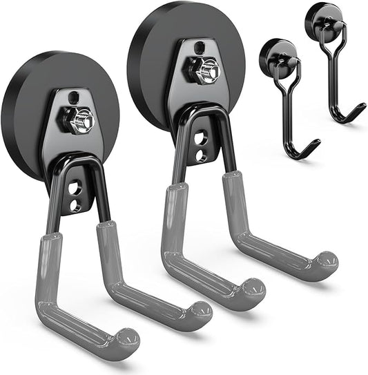3-H Heavy Duty Magnet Garage Hooks 2 Pack, Large Strong Magnetic Hooks for Hanging Cordless Power Drill, Utility Magnetic Tool Holder for Metal Cabinet, Steel Pegboard, Toolbox, Garage(Grey)