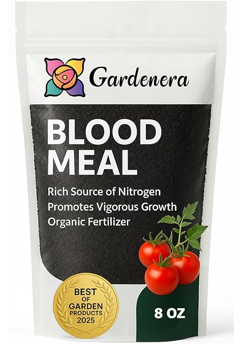 𝐁𝐄𝐒𝐓𝐒𝐄𝐋𝐋𝐄𝐑 Organic Blood Meal Fertilizer by Gardenera - 12-0-0 NPK - All-Natural Plant Food Source of Nitrogen for Organic Gardening, Flowers, Vegetables, Trees & Shrubs [8 OZ]