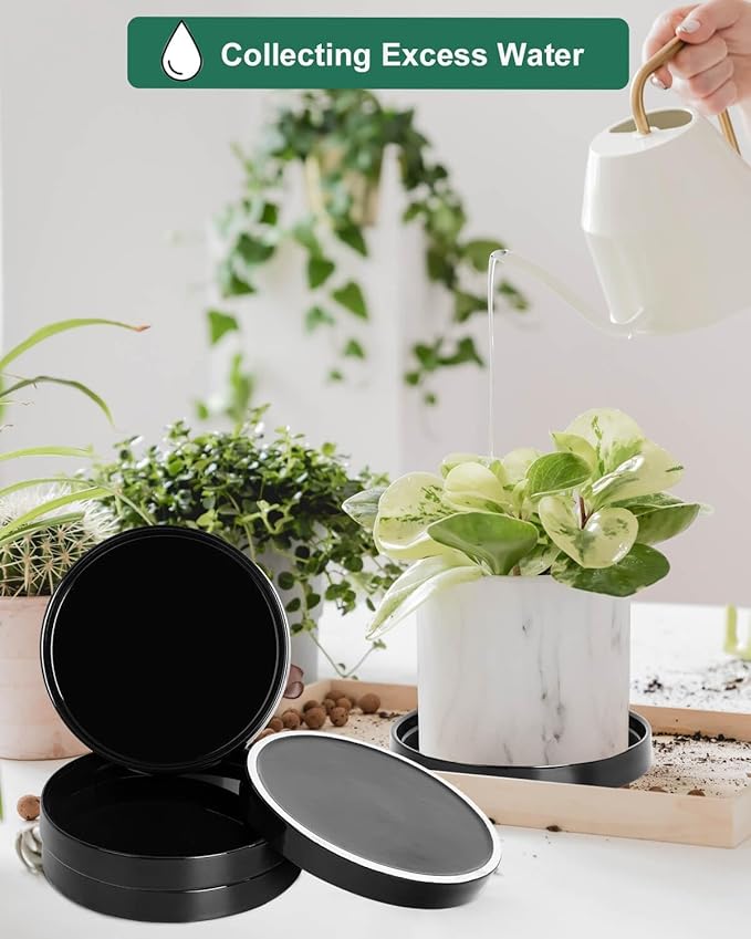 vensovo 7 Inch Black Ceramic Plant Saucer Pots Tray -4 Pcs Round Planter Saucers for Indoor & Outdoor Plants, Large Trays Perfect for 5 Inch 6Inch Flower Pot