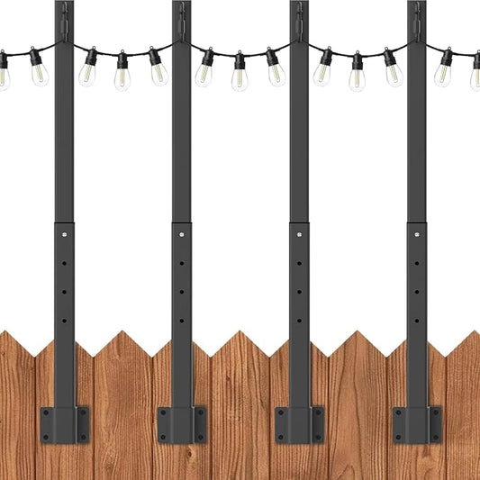 4 Pack String Light Poles,2.8Ft Metal Poles for Outdoor String Lights,Outdoor Light Poles with Post,Poles/Stand for Outside,Patio,Deck,Backyard,Garden Wedding,Party