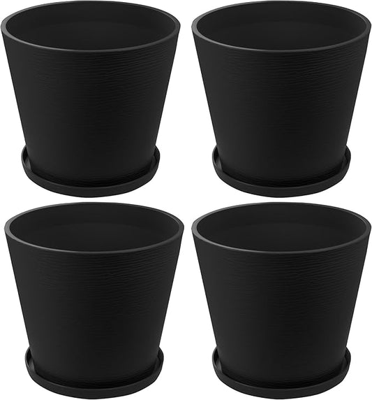 Kozyard 4Packs Round Planter Indoor Outdoor Plant Pots with Tray Collecting Water for Porch, Patio, Backyard Planters Modern Décor for Tall Plants, Flowers