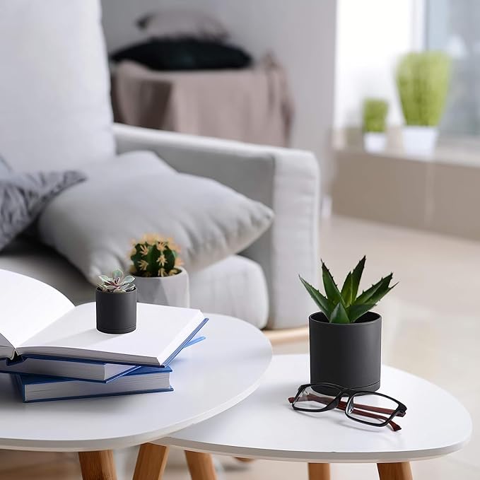 D'vine Dev 18 Pack 2.5 Inch Mini Plastic Plant Pots, Small Garden Planters for Plant with Drainage Holes and Saucers, Black Color, 74-Y-B-5